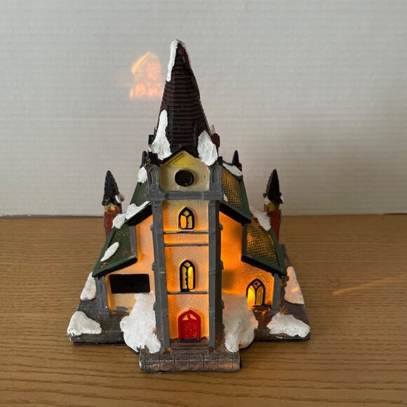 Vtg Holiday Time Christmas Village Church Lighted Window Scene Battery Opperated - Picture 3 of 12
